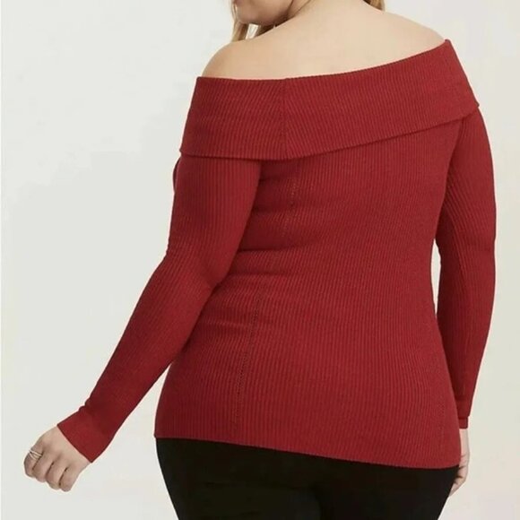 Torrid women's shirt 2x red rib knit off the shoulder long sleeve top - Picture 9 of 9